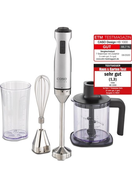 Hb 1000 Tasarım El Mikseri, Püre Çubuğu, Çırpma Teli, Ölçüm Kabı ve Kap, 1000 Watt, Alüminyum, Gümüş, Siyah