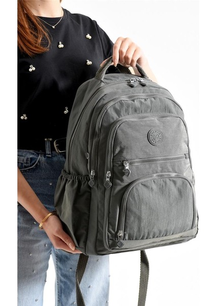 Bolsas 1087 Su Geçirmez Ithal Krinkıl Kumaş Laptop Bölmeli Okul ve Günlük Sırt Çantası Gri