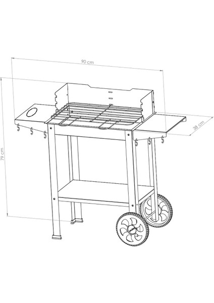 Tekerlekli Mangal, Metal Sehpalı/raflı Barbekü S Model