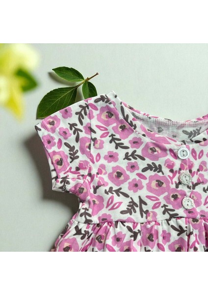 Düğmeli Çiçekli Elbise Pembe modelleri