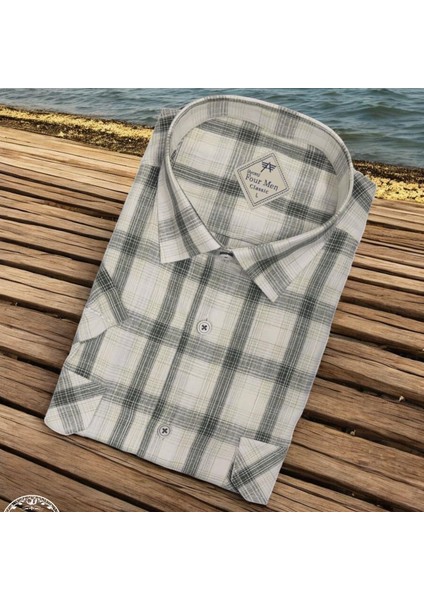 Linen Keten Klasik %100 Cotton Kısa Kollu Terletmeyen Iki Cepli Kapaklı Beyaz Gömlek (Regular Kalıp)