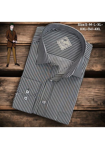 Linen Keten Klasik %100 Cotton Uzun Kollu Terletmeyen Tek Cepli Kapaklı Antrasit Gömlek (Regular Kalıp)