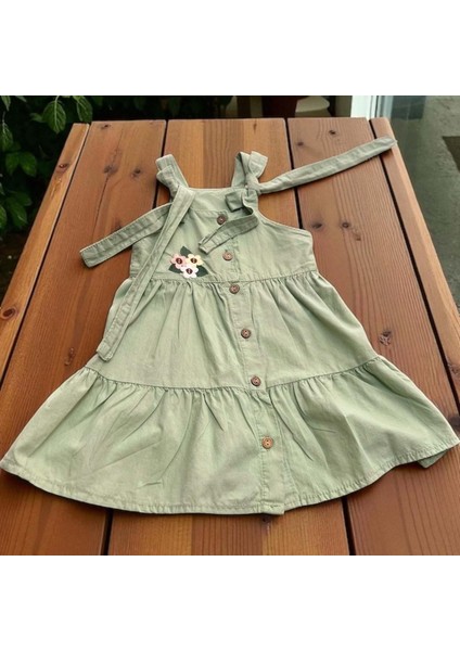 Nakışlı Renkli Elbise Yeşil