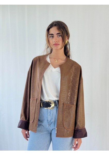 Tasarım Mevsimlik Ince Suni Deri Ceket Kadın Kahverengi modelleri