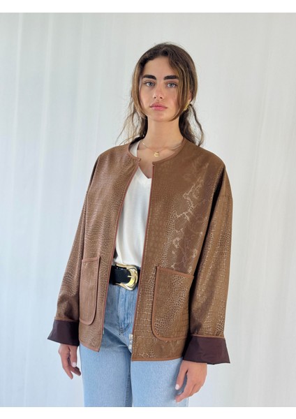 Tasarım Mevsimlik Ince Suni Deri Ceket Kadın Kahverengi indirimleri