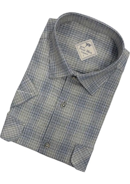 Linen Keten Klasik Kısa Kollu Iki Cepli Kapaklı Yeşil Baba Gömleği (Regular Kalıp) fiyatları