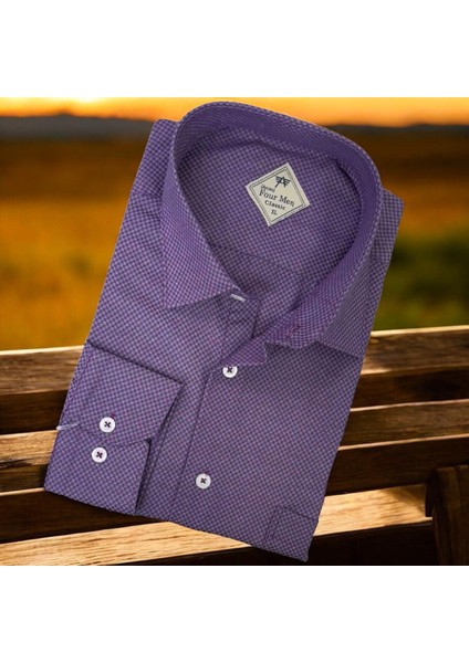 Linen Keten Klasik Uzun Kollu Terletmeyen Mor Erkek Gömlek (Regular Kalıp)