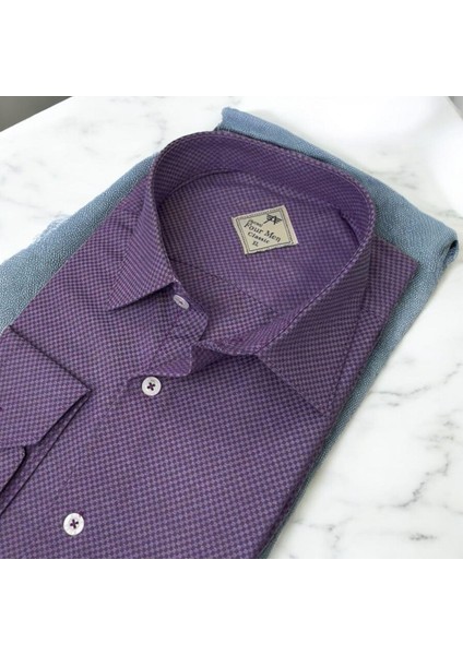 Linen Keten Klasik Uzun Kollu Terletmeyen Mor Erkek Gömlek (Regular Kalıp) modelleri