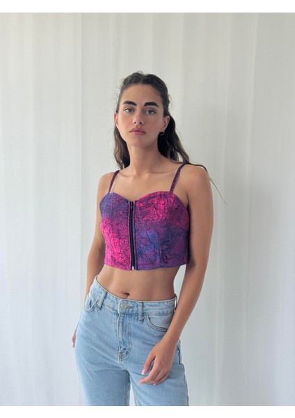 Tasarım Önden Fermuarlı Büstiyer Kadın Fuşya fiyatları
