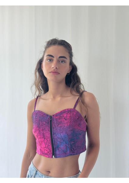 Tasarım Önden Fermuarlı Büstiyer Kadın Fuşya modelleri