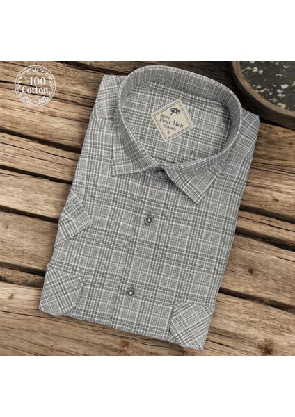 Linen Keten Klasik %100 Cotton Kısa Kollu Terletmeyen Iki Cepli Kapaklı Beyaz Gömlek (Regular Kalıp)