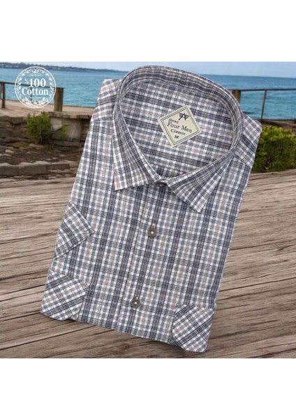 Linen Keten Klasik %100 Cotton Kısa Kollu Terletmeyen Iki Cepli Kapaklı Beyaz Gömlek (Regular Kalıp)