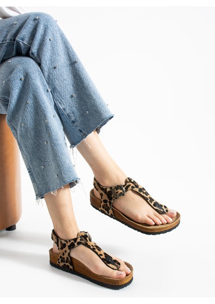 Parmak Arası Leopar Sandalet