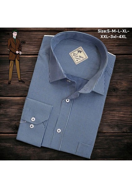 Linen Keten Klasik %100 Cotton Uzun Kollu Terletmeyen Tek Cepli Kapaklı Mavi Gömlek (Regular Kalıp)