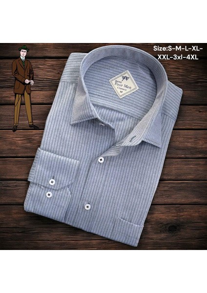 Linen Keten Klasik %100 Cotton Uzun Kollu Terletmeyen Tek Cepli Kapaklı Gri Gömlek (Regular Kalıp)