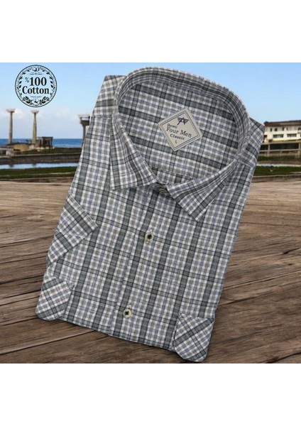 Linen Keten Klasik %100 Cotton Kısa Kollu Terletmeyen Iki Cepli Kapaklı Beyaz Gömlek (Regular Kalıp)