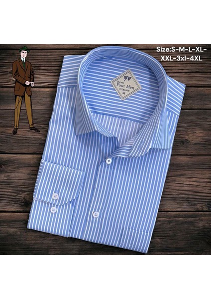 Linen Keten Klasik %100 Cotton Uzun Kollu Terletmeyen Tek Cepli Kapaklı Mavi Gömlek (Regular Kalıp)