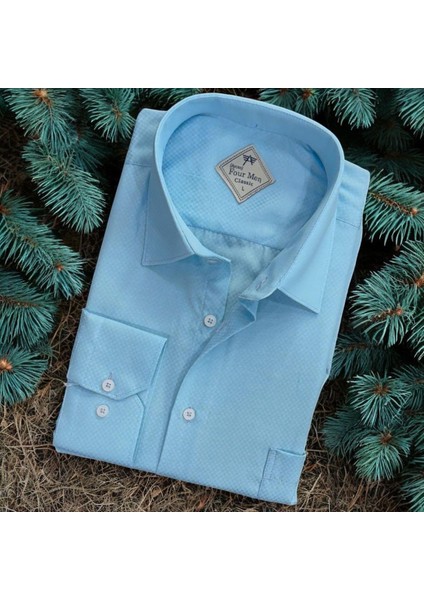 Linen Keten Klasik Uzun Kollu Terletmeyen Mavi Erkek Gömlek (Regular Kalıp)