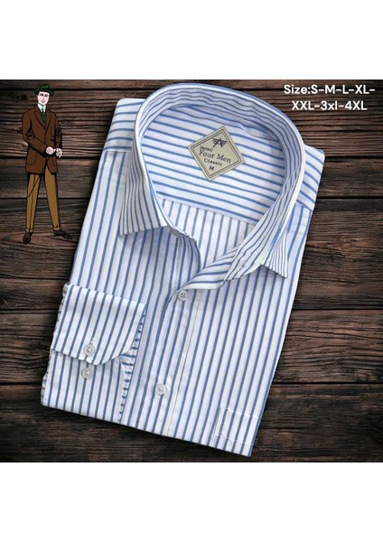 Linen Keten Klasik %100 Cotton Uzun Kollu Terletmeyen Tek Cepli Kapaklı Mavi Gömlek (Regular Kalıp)