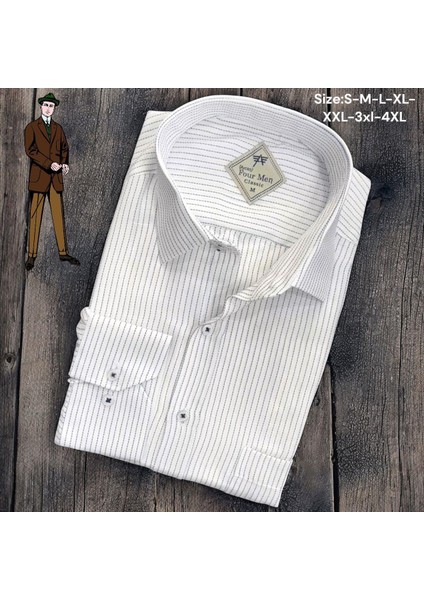 Linen Keten Klasik %100 Cotton Uzun Kollu Terletmeyen Tek Cepli Kapaklı Beyaz Gömlek (Regular Kalıp)
