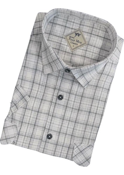 Linen Keten Klasik Kısa Kollu Iki Cepli Kapaklı Beyaz Baba Gömleği (Regular Kalıp) fiyatları