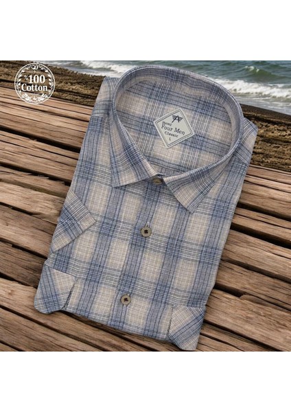 Linen Keten Klasik %100 Cotton Kısa Kollu Terletmeyen Iki Cepli Kapaklı Camel Gömlek (Regular Kalıp)