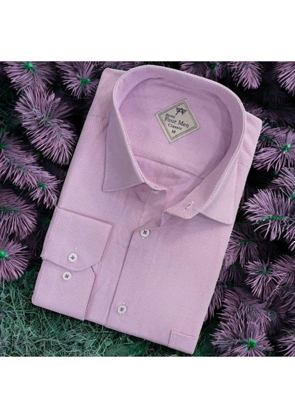 Linen Keten Klasik Uzun Kollu Terletmeyen Lila Erkek Gömlek (Regular Kalıp)