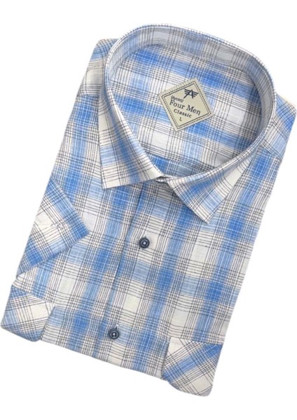 Linen Keten Klasik Kısa Kollu Iki Cepli Kapaklı Beyaz Baba Gömleği (Regular Kalıp) fiyatları