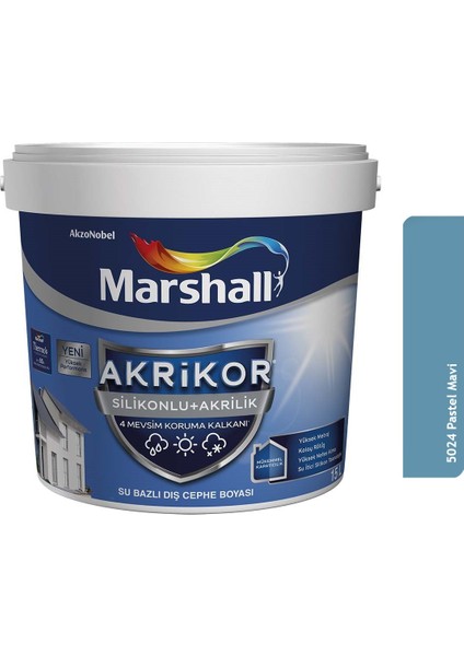 Akrikor Silikonlu + Akrilik Dış Cephe Boyası 2,5 Lt Pastel Mavi 5024