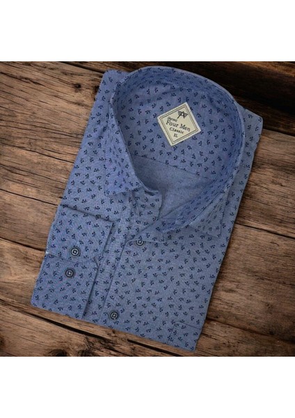 Linen Keten Klasik Uzun Kollu Terletmeyen Mavi Erkek Gömlek (Regular Kalıp)