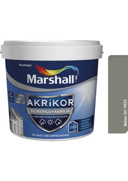 Akrikor Silikonlu + Akrilik Dış Cephe Boyası 2,5 Lt Beton Gri 7023