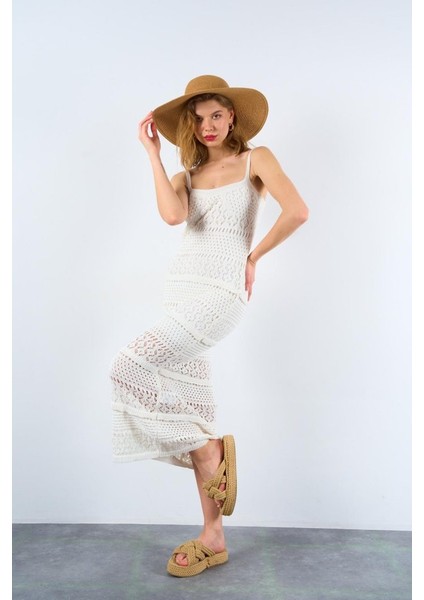 Ajurlu Astarlı Elbise - Ekru Ekru-Std modelleri