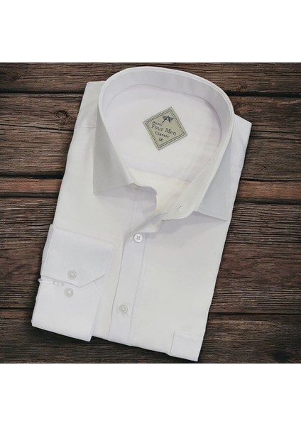 Linen Keten Klasik Uzun Kollu Terletmeyen Beyaz Erkek Gömlek (Regular Kalıp)