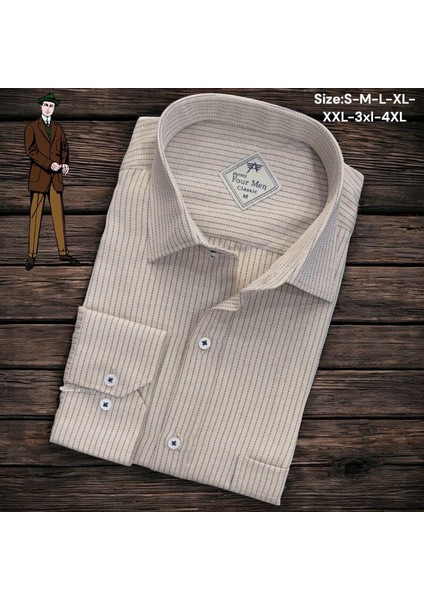 Linen Keten Klasik %100 Cotton Uzun Kollu Terletmeyen Tek Cepli Kapaklı Camel Gömlek (Regular Kalıp)