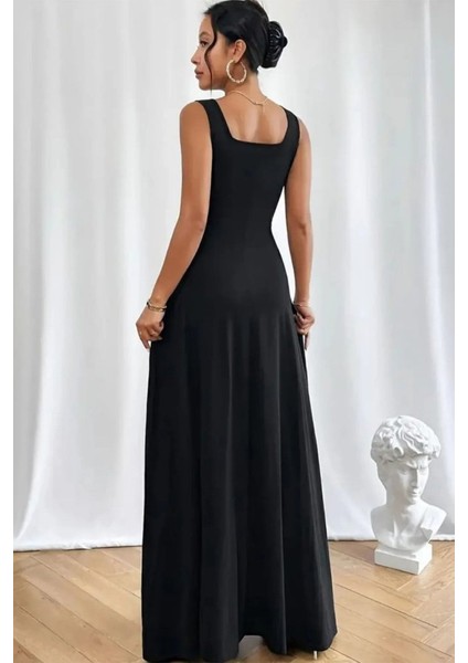 Kadın Askılı U Yaka Janjan Krep Elbise 2xl-3xl-Siyah modelleri