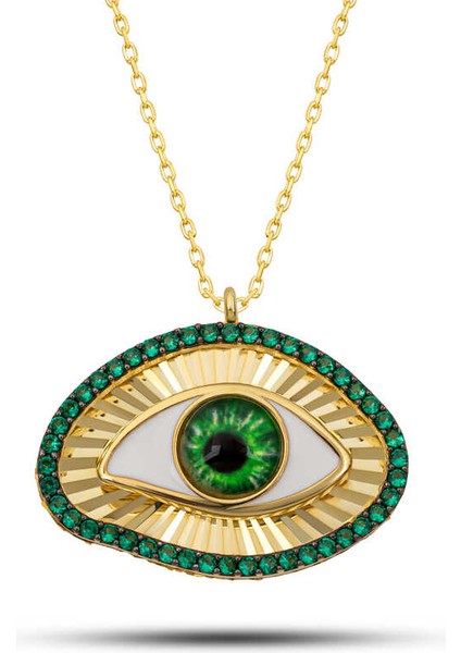Gümüş Gold Zümrüt Göz Koruyucu Kadın Kolye