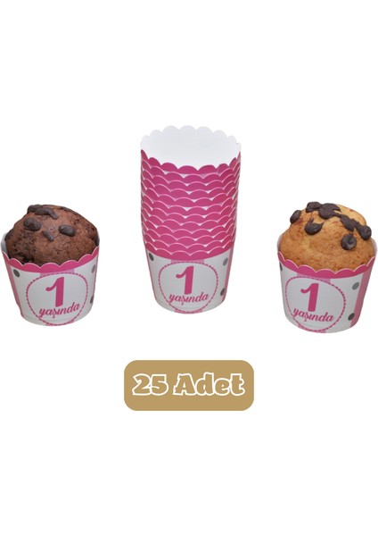 1 Yaş Pembe Temalı Cupcake Muffin Kalıbı