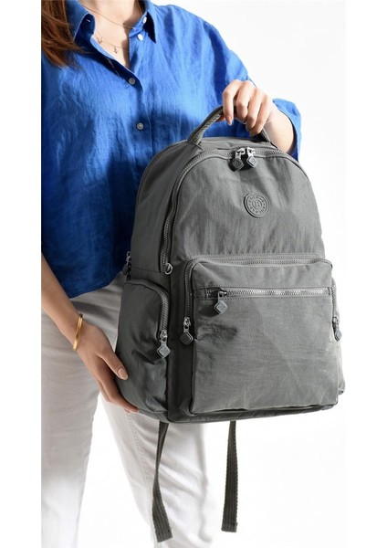Bolsas 1094 Su Geçirmez Ithal Krinkıl Kumaş Laptop Bölmeli Okul ve Günlük Sırt Çantası Gri