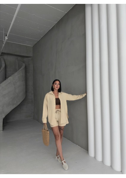 Kadın Keten Gömlek ve Şort Ikili Takım