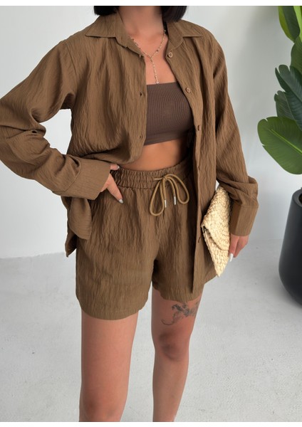 Kadın Keten Gömlek ve Şort Ikili Takım modelleri