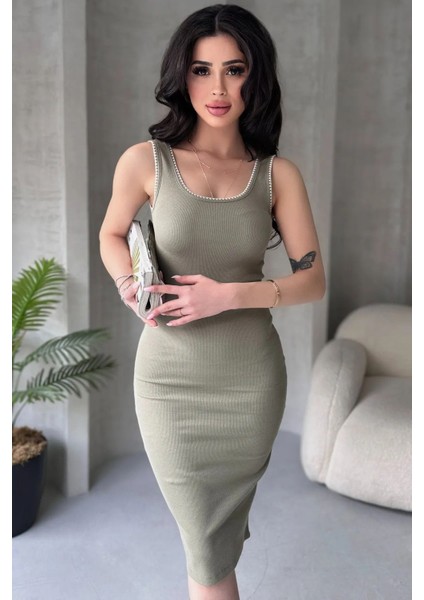 Nakış Detaylı %100 Pamuklu Kalın Askılı Elbise