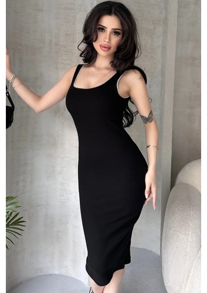 Nakış Detaylı %100 Pamuklu Kalın Askılı Elbise