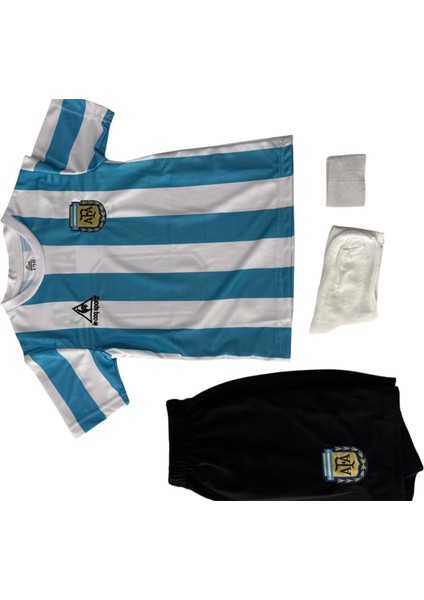 Arjantin Nostalji Maradona Cocuk Forması 4 Lu Set Sort Corap Bileklik Hediye. 3-45-6 7-8 9-10 11-12 13-14 Yaslar