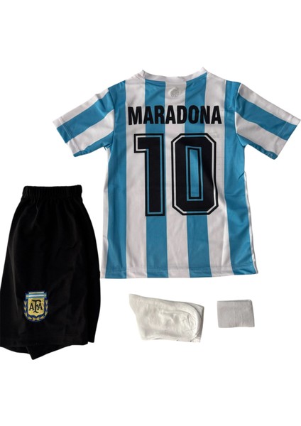 Arjantin Nostalji Maradona Cocuk Forması 4 Lu Set Sort Corap Bileklik Hediye. 3-45-6 7-8 9-10 11-12 13-14 Yaslar fiyatları
