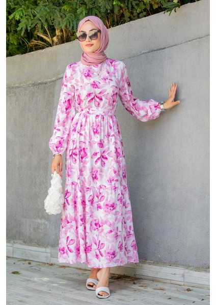 Keny Lotus Çiçekli Yazlık Elbise-Pembe fırsatları