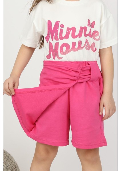 Kız Parıltı Detaylı Sırt Baskılı Şort Etek Minnie Mouse Takım modelleri