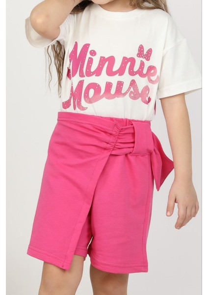 Kız Parıltı Detaylı Sırt Baskılı Şort Etek Minnie Mouse Takım fırsatları