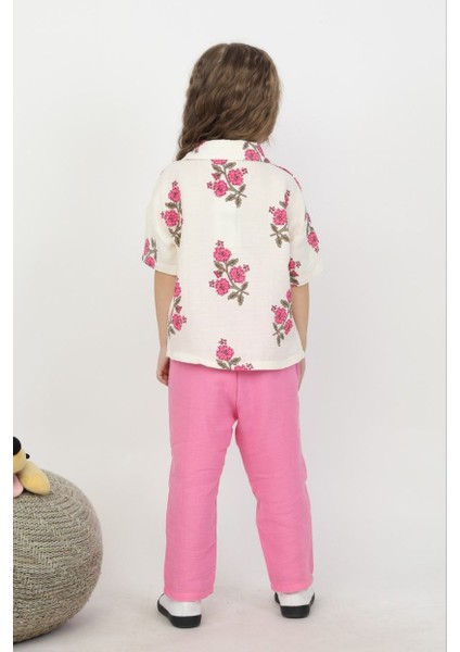 Kız Çiçekli Müslin Kumaş Gömlek Pantolonlu Takım fiyatları