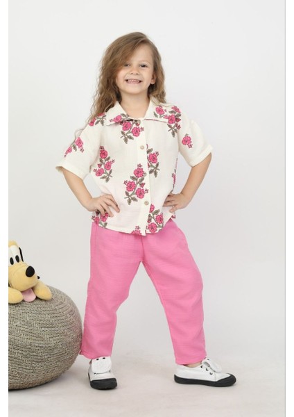Kız Çiçekli Müslin Kumaş Gömlek Pantolonlu Takım fırsatları