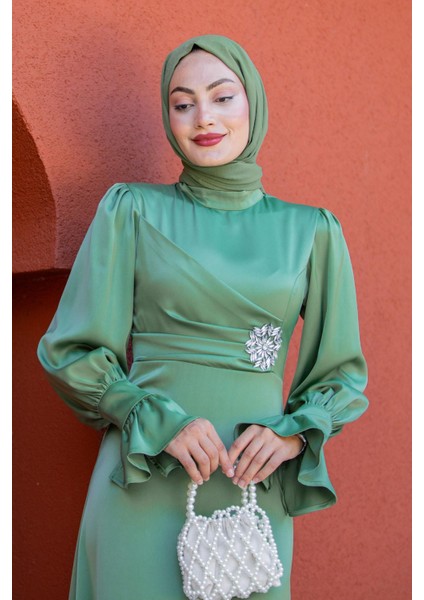 Simly Taş Işlemeli Saten Abiye-Mint fiyatları